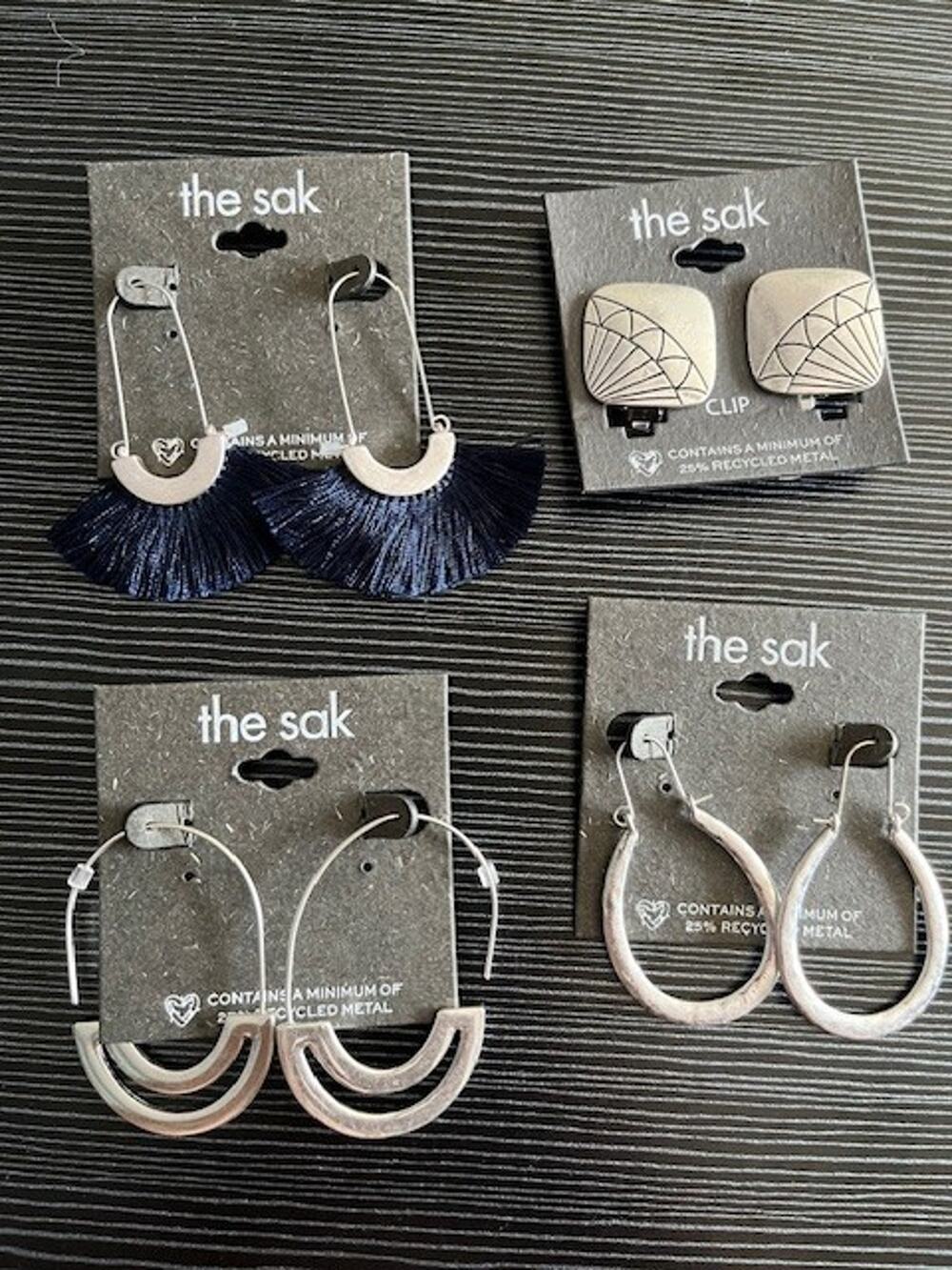 The Sak Earring Lot of 4 Pairs Boho Hoop Tassel Clip On Neutral Tones NWT